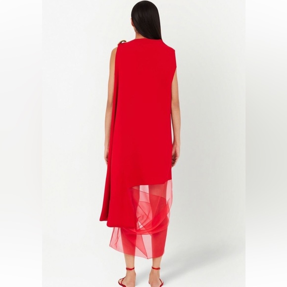 Salvatore Ferragamo asymmetric red sheer-drape dress - Picture 2 of 16